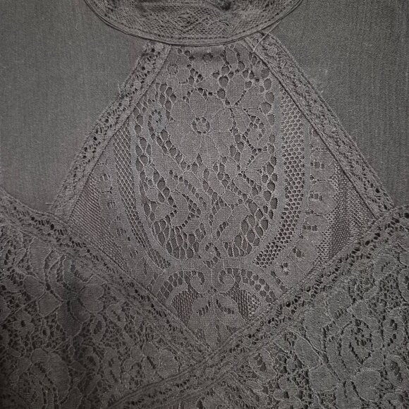 Blue Rain Black Sleeveless Lace Top Womens Sz M Boho Floral Pattern Keyhole Back - Picture 2 of 7